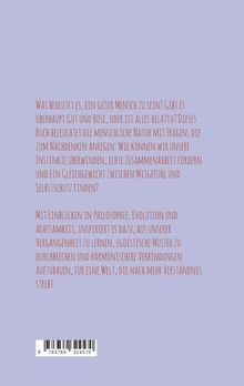 Text über die menschliche Natur und Ethik, mit Philosophie und Evolution. Im unteren Bereich befindet sich ein Barcode.
