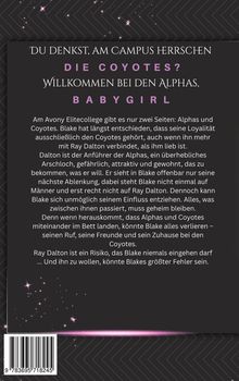 "Du denkst, am Campus herrschen die Coyotes? Willkommen bei den Alphas, Babygirl." Schwarzer Hintergrund, lila Akzente.