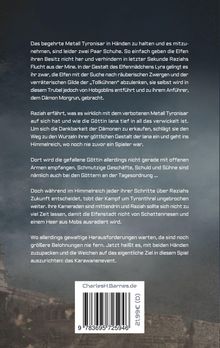 Ein Text beschreibt eine epische Fantasy-Geschichte über Raziahs Abenteuer mit Elfen, Dämonen und Göttern. Ein Barcode ist sichtbar.