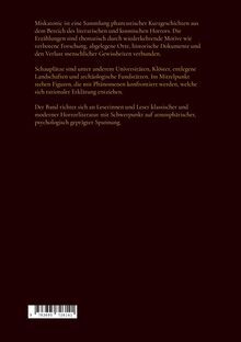 Text beschreibt Kurzgeschichtensammlung über literarischen Horror mit Universitäten, Klöstern und unerklärlichen Phänomenen.