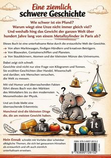 Buchtitel: "Eine ziemlich schwere Geschichte". Eine Illustration zeigt einen Elefanten auf einer Waage, die ein Kilogramm wiegt.