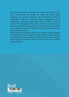 Text über Erziehung und individuelle Entfaltung, Fragen zur Vermittlung von Werten. Unten "BoD", Barcode, Preise.