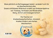 Texte beschreiben ein Bilderbuch über Veränderungen für Geschwister bei Notfällen. Illustration: Hase mit Ente und Logo unten.