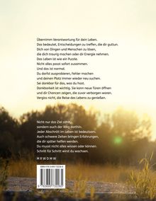 Ein Text ermutigt zur Eigenverantwortung und Dankbarkeit im Leben. Im Hintergrund ist eine sonnenbeschienene Wiese.