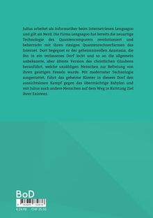 Text beschreibt: Julius arbeitet bei Lengsagoo, entdeckt ein geheimes Kloster, kämpft gegen Babylon. BoD-Logo unten links.