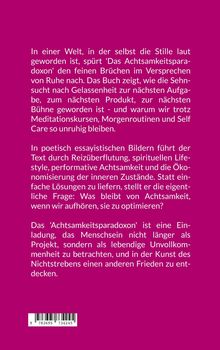 Ein pinkfarbener Hintergrund mit weißem Text. Inhalt über Achtsamkeit und Gelassenheit. Unten ein Barcode.