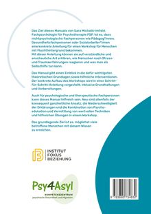 Ein Manual bietet eine Anleitung für Workshops mit Fluchthintergrund. Logos: "INSTITUT FOKUS BEZIEHUNG" und "Psy4Asyl".