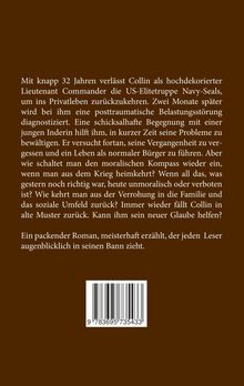 Text beschreibt einen Roman über Collin, Ex-Navy-Seal, der nach PTSD-Diagnose ein normales Leben sucht. Barcode unten.