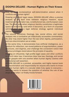 DOGMA DELUXE – Human Rights on Their Knees. Hintergrund: Silhouette einer Waage vor orangefarbenem, stilisiertem Gebäude.