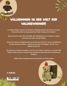 „Willkommen in der Welt der Waldbewohner!“ Buchbeschreibung mit Preis. Illustration von gehäkeltem Vogel und Bär.