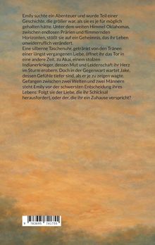 Text über Emilys Abenteuer und Entscheidung zwischen zwei Leben, vor einem Himmel in Orange- und Blautönen. Code unten.