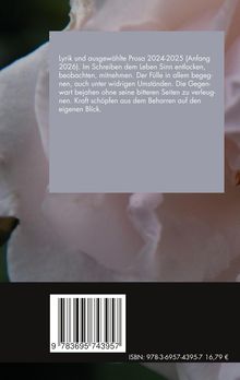 Ein graues Feld enthält Text über Lyrik und Prosa von 2024-2025. Unten ist ein Barcode und die ISBN: 978-3-6957-4395-7.
