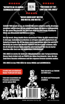 Text: Humor für Erwachsene, "Evil Jokes", dunkler Humor, Empfehlung für Profis des üblen Geschmacks. Illustration: Cartoon-Figuren.