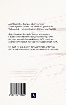 Klappentext zu einem Buch über Miet-Camping, Ehrlichkeit im Reisen, ohne Ratgeberton, fokussiert auf reale Abenteuer.
