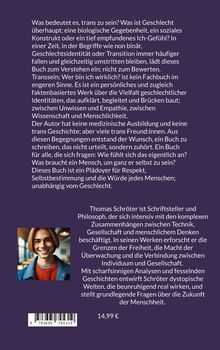 Ein längerer Text beschreibt, was es bedeutet, trans zu sein. Es ist ein Plädoyer für Respekt und Selbstbestimmung. Unten ist ein Foto von einem lächelnden Mann. Preis: 14,99 €.