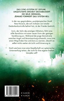 Ein grüner Hintergrund mit funkelnden Lichtern, Text über ein offline gegangenes System und eine bedrohte Stadt.