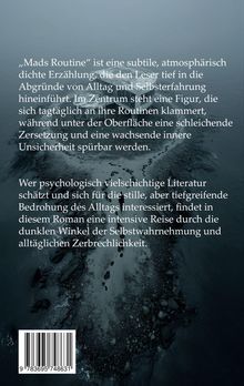 Text zur Geschichte „Mads Routine“ über Alltagsabgründe. Darunter ein Küstenabschnitt mit Kieselsteinen und Wellen.