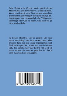Ein Text beschreibt Fritz Deutsch, pensionierter Lehrer in Bonn, der klärt, wie man heute vernünftig über Gott reden kann. Darunter ein Barcode.