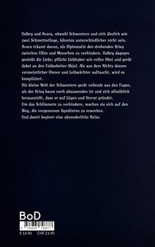 Text über Schwestern, die in einen Krieg verwickelt sind und eine absonderliche Reise beginnen. Unten zwei Preisangaben.