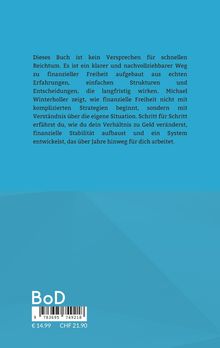 Text über finanzielle Freiheit und persönliche Entwicklung, unten mittig ein Barcode mit „BoD“ und Preisangaben in Euro/CHF.
