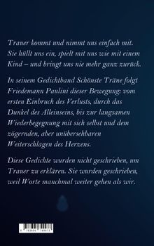 Der Text beschreibt die Bewegung der Trauer in Friedemann Paulinis Gedichtband "Schönste Träne". Unten ein Barcode.