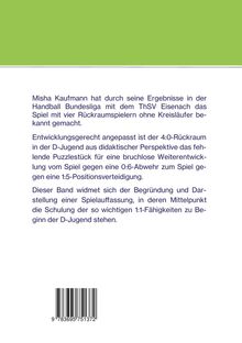 Ein grüner Hintergrund mit Text über Misha Kaufmanns Handballtaktik und didaktische Ansätze für die D-Jugend. Unten ein Barcode.
