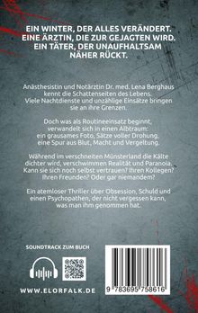 Ein Thriller über eine Ärztin im Münsterland, die zur Gejagten wird. Blutrote Spuren auf grünlicher Oberfläche. QR-Code unten.