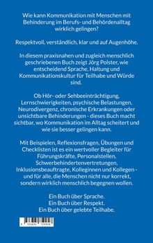 Ein Buchcover mit blauem Hintergrund. Text über gelingende Kommunikation mit Menschen mit Behinderung im Alltag.