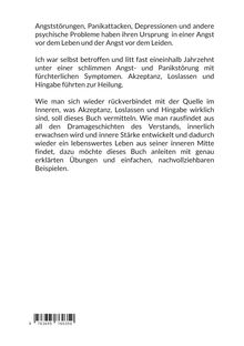 Text über Angststörungen, Panikattacken, Akzeptanz, Loslassen, innere Stärke. ISBN unten mit Barcode.