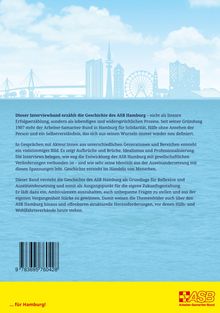 Interviewband über ASB Hamburg mit Fokus auf Solidarität und Entwicklung, Skyline im Hintergrund, ASB-Logo unten rechts.