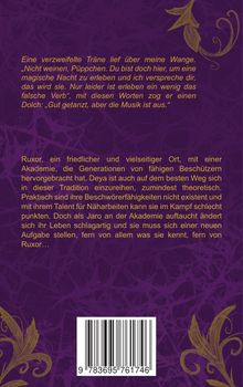 Text in gelber Schrift auf violettem Hintergrund mit floralen Mustern. Unten rechts steht eine ISBN über einem Barcode.