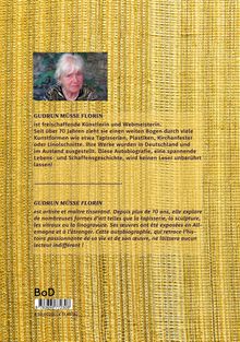 Text über Gudrun Müsse Florin, eine freischaffende Künstlerin. Hintergrund aus goldenem Stoff, kleines Foto einer älteren Frau.