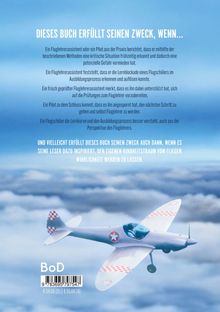 Text: „DIESES BUCH ERFÜLLT SEINEN ZWECK, WENN…“ Ein weißes Flugzeug fliegt über Wolken, Himmel blau. Unten Preisangaben.