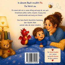 In diesem Buch erzählt Flo. Du hörst zu. Ein Junge mit rotem Drachen und eine Frau kuscheln unter einer blauen Decke.