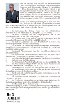 Ein Mann im Anzug neben einem Text über Prof. Dr. Gerhard Picots Werke zur Weltgeschichte und Menschheitsentwicklung.