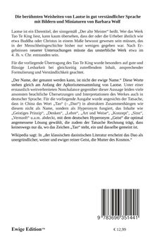 „Die berühmten Weisheiten von Laotse...“ steht oben. Ein Textblock beschreibt Laotses Werk. Preis €12,99 unten. ISBN sichtbar.