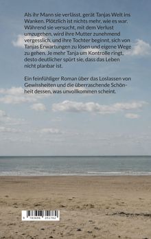 Ein Text beschreibt Tanjas Welt nach einer Trennung. Unten Barcode. Hintergrund: Strand und Meer unter bewölktem Himmel.