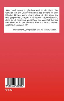 Textzitat über Jesus und die Liebe von Drewermann, darunter Preisangabe von 5,90 € und ein Barcode auf rotem Hintergrund.