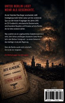Texte: "Unter Berlin liegt mehr als Geschichte." Darunter ein Gebäude, dunkle Wolken, eine atomare Explosion und eine Akte.