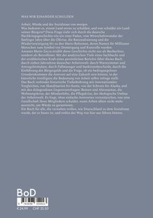 Titel: WAS WIR EINANDER SCHULDEN. Grauer Hintergrund, zentrale Texte zu sozialstaatlichen Themen und deren Bedeutung.