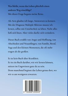 Ein Text über Lebensveränderungen, Multiple Sklerose, Angst, Hoffnung und Neuanfänge, auf blauem Hintergrund mit Barcode.