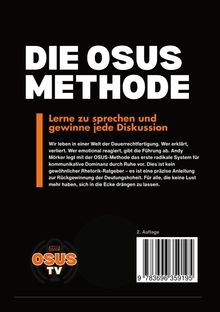 "DIE OSUS METHODE" in großen weißen Buchstaben. Darunter: "Lerne zu sprechen und gewinne jede Diskussion."  
Ein Barcode rechts, "2. Auflage" darüber. Links unten ein Logo mit "OSUS TV".