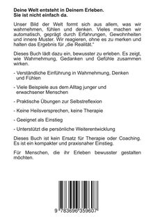 Text über Realität und Wahrnehmung, Buchdetails mit praktischem Fokus, keine Therapie, unterstützt Selbstreflexion. Barcode unten.