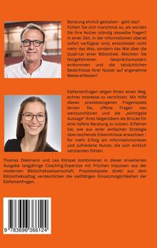 Text über Beratung und Elefantenfragen. Zwei Porträts: oben älterer Mann, unten jüngere Frau. Orange Hintergrund. Barcode unten.