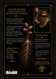 Text über Mikroorganismen, Naturbeobachtung und Verbindung mit der Erde. Illustration: Pflanze mit Wurzeln, Porträt mit Sonnenbrille.