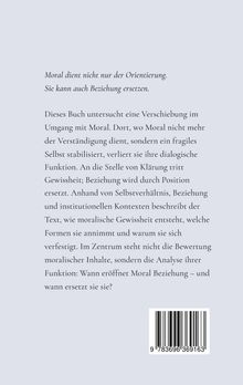 „Moral dient nicht nur der Orientierung. Sie kann auch Beziehung ersetzen.“ Text über Moral und Beziehungen. Unten ein Barcode.