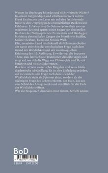 Text über die Existenz und Philosophie, mit Denkern wie Parmenides und Heidegger, sowie Mystik. Preis: € 18,99, CHF 27,50.