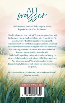 "ALT wasser. Während des Zweiten Weltkriegs in einem bayerischen Dorf an der Donau. Ein Roman über starke Frauen."

Der Hintergrund zeigt sanfte Hügel in Pastelltönen mit Gräsern im Vordergrund.