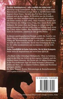 Texte beschreiben einen Roman über Selbsterkenntnis. Eine Frau namens Alicia findet innere Stärke durch Selbsttreue. Eine Jaguar-Silhouette ist dargestellt.