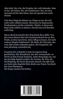 Text über Alltagsstress und persönlichem Zusammenbruch. Buch beschreibt Heilungsweg, begleitet von Musik zu jedem Kapitel. 